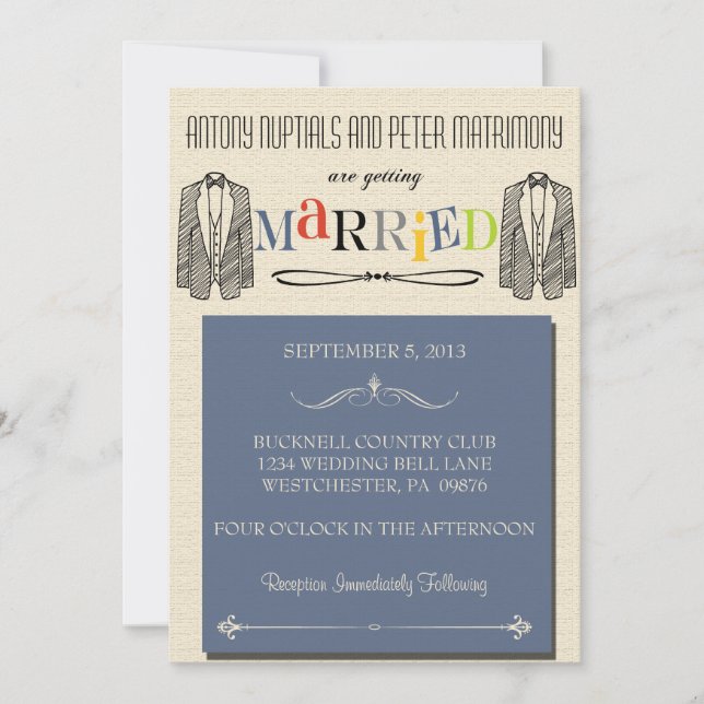Invitaciones de matrimonio gay de fuentes extravag (Anverso)
