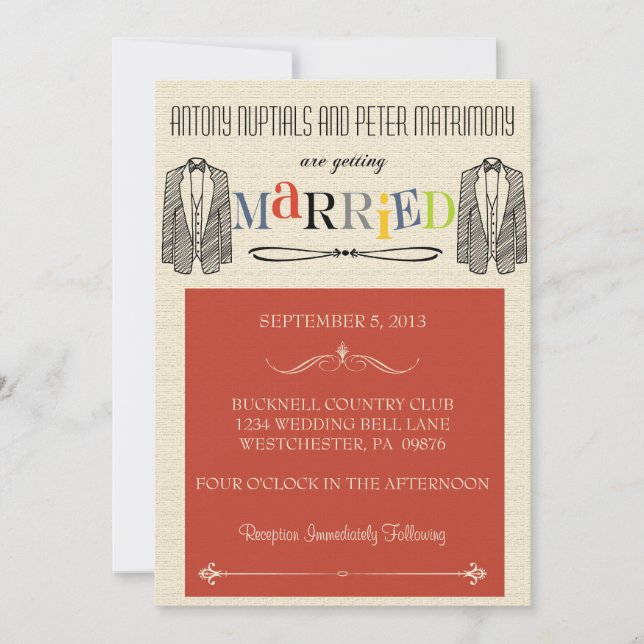 Invitaciones de matrimonio gay de fuentes extravag (Anverso)