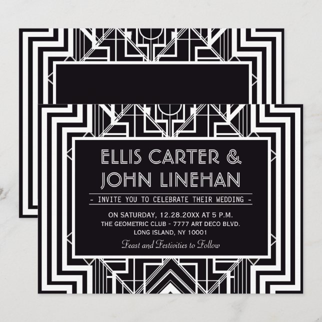 Invitaciones de matrimonio geométrico negro (Anverso / Reverso)