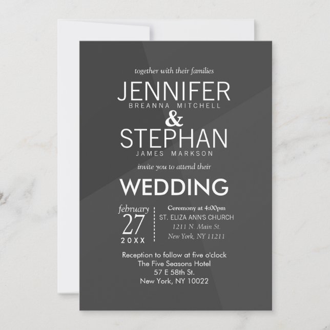Invitaciones de matrimonio geométrico negro y gris (Anverso)