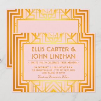 Invitaciones de matrimonio geométrico rosado y oro