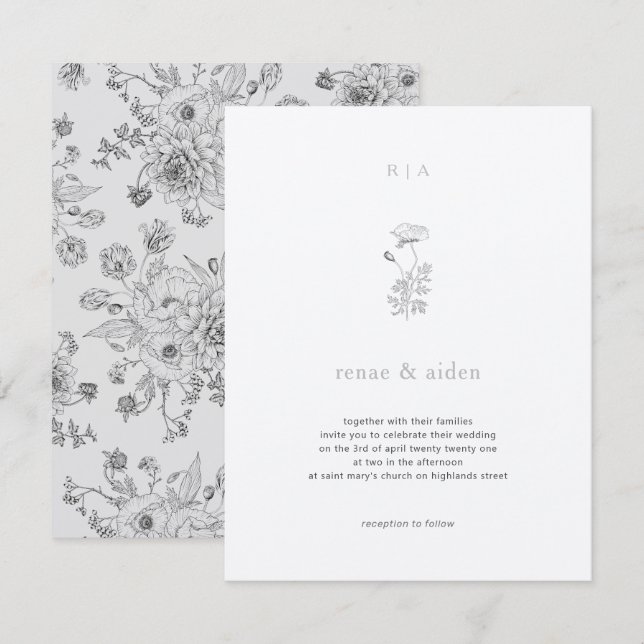 Invitaciones de matrimonio mínimo, Boda botánico (Anverso / Reverso)