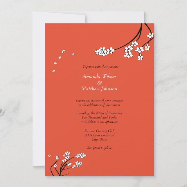 Invitaciones de matrimonio Naranja (Anverso)