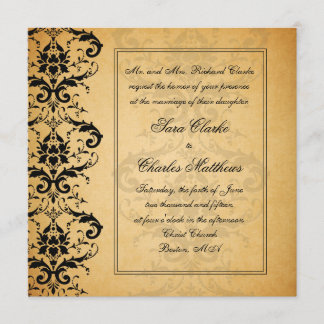 Invitaciones de matrimonio para damasco negro vint
