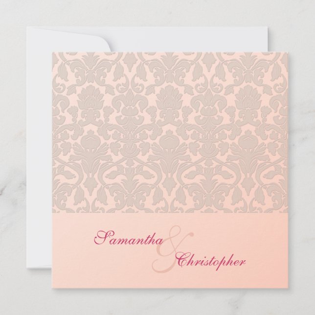 Invitaciones de matrimonio para damasco rosa (Anverso)