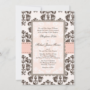 Invitaciones de matrimonio para damasco rosa y mar