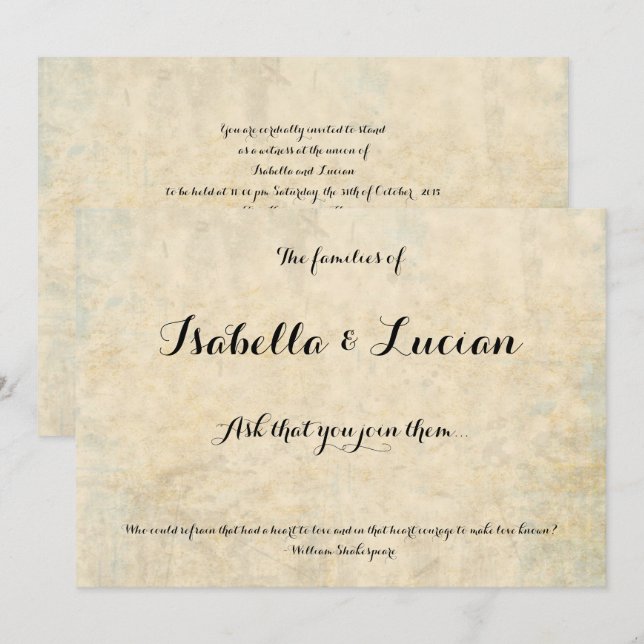 Invitaciones de matrimonio para la impresión de pe (Anverso / Reverso)