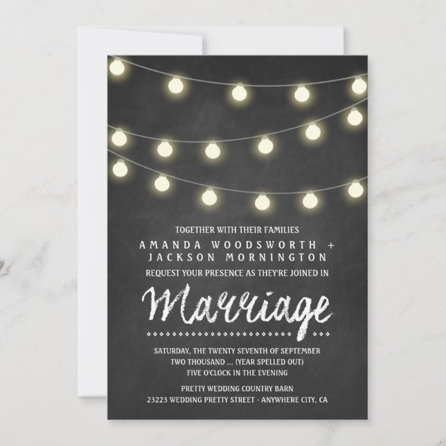 Invitaciones de matrimonio para las luces de caden (Anverso)