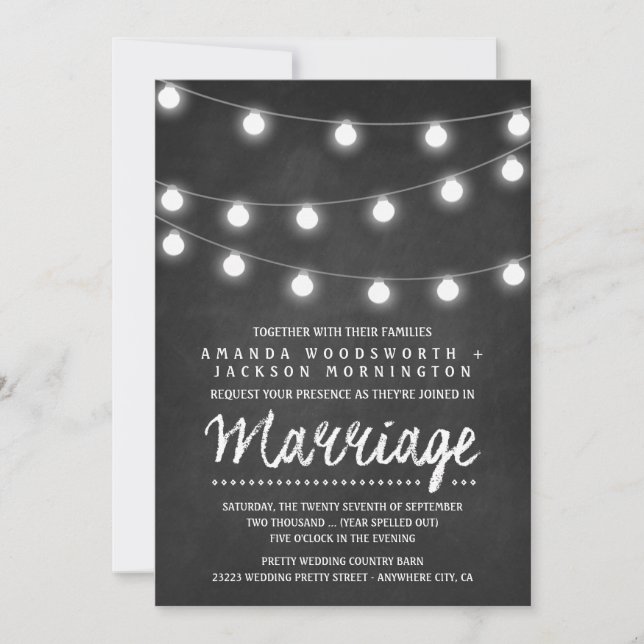 Invitaciones de matrimonio para las luces de caden (Anverso)