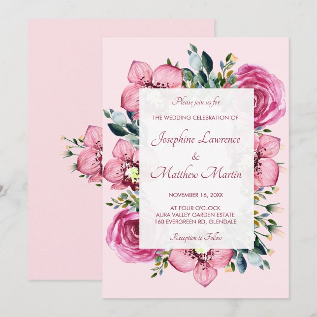 Invitaciones de matrimonio para orquídeas y Rosas  (Anverso / Reverso)