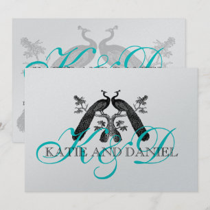 Invitaciones de matrimonio Peacocks Monograma Plat