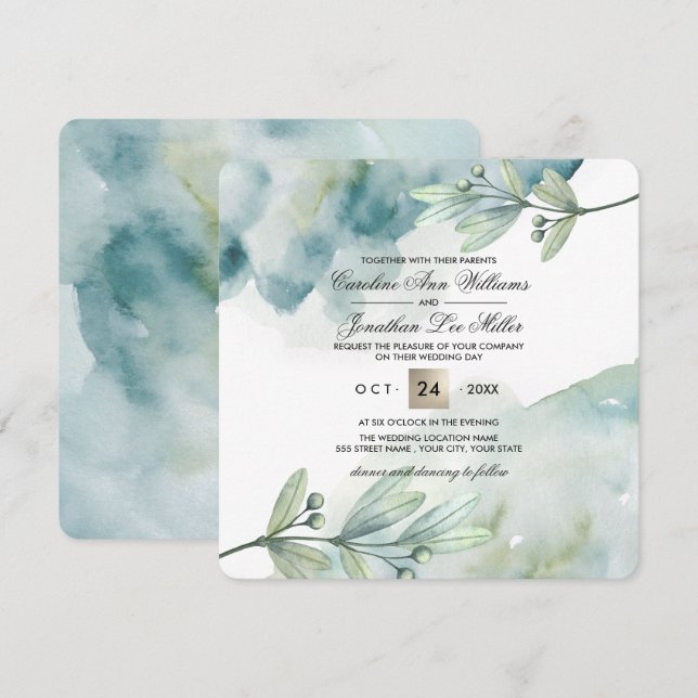 Invitaciones de matrimonio personalizado de color  (Anverso / Reverso)
