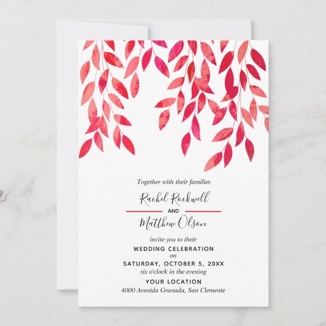 Invitaciones de matrimonio por follaje rosado cali (Anverso)