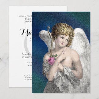 Invitaciones de matrimonio romántico cupido vintag