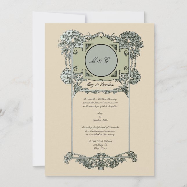 Invitaciones de matrimonio Rosa Art Nouveau vintag (Anverso)