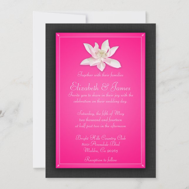 Invitaciones de matrimonio rosado caliente (Anverso)