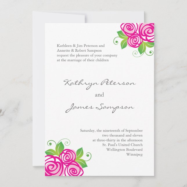 Invitaciones de matrimonio rosado de Bonito (Anverso)