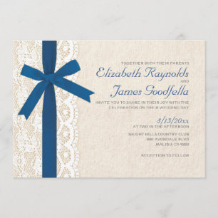 Invitaciones de matrimonio Royal Blue Bow & Lace