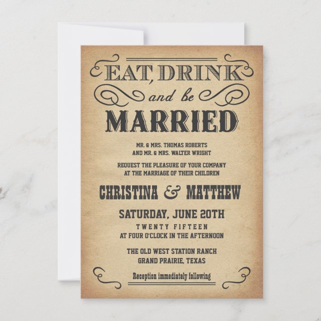 Invitaciones de matrimonio rústico al estilo Poste (Anverso)