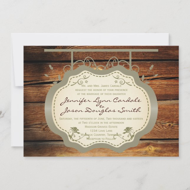 Invitaciones de matrimonio rústico de Rótulo antig (Anverso)