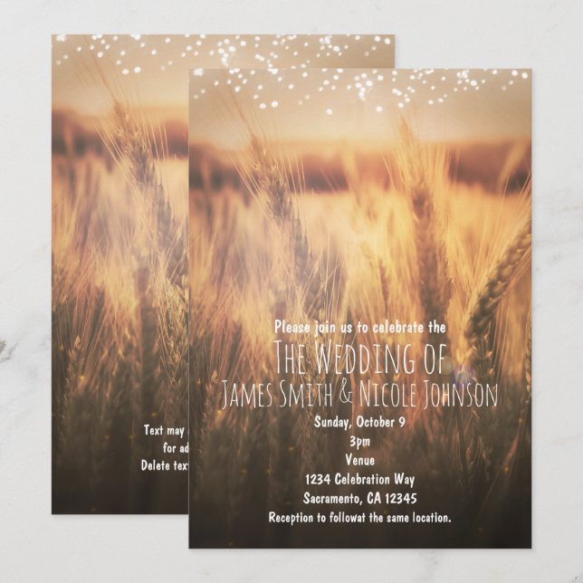 Invitaciones de matrimonio rústico en el campo del (Anverso / Reverso)