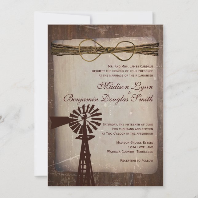 Invitaciones de matrimonio rústico en el campo del (Anverso)