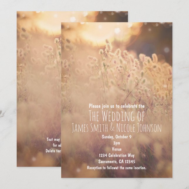 Invitaciones de matrimonio rústico por campo de fl (Anverso / Reverso)