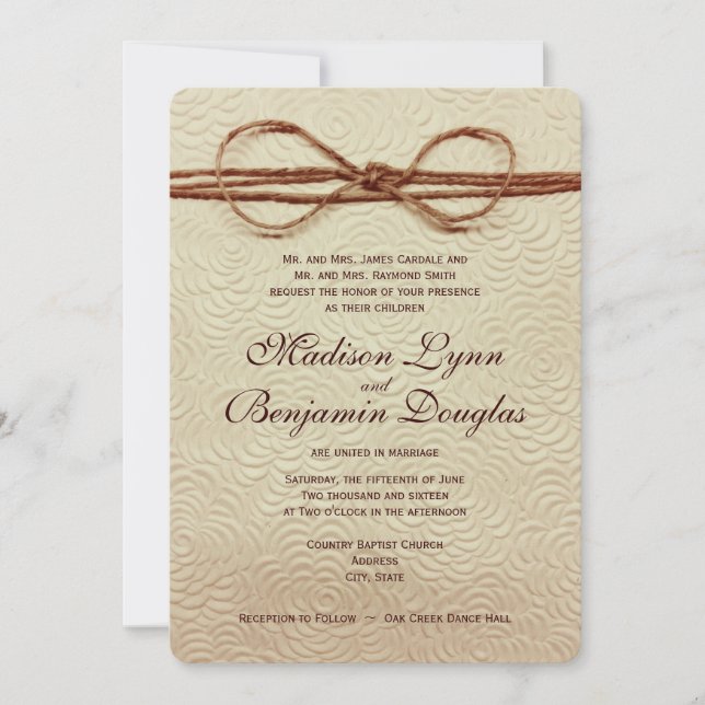 Invitaciones de matrimonio rústico vintage (Anverso)