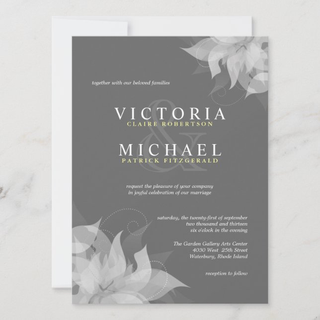 Invitaciones de matrimonio semiformal amarillo-bla (Anverso)