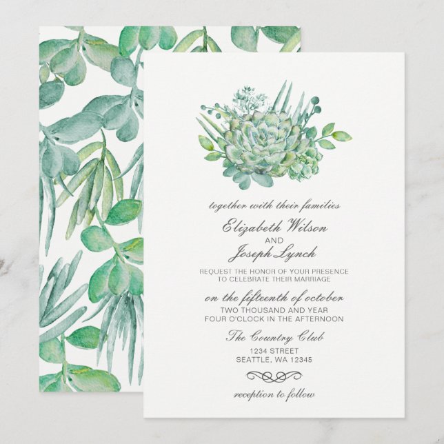 Invitaciones de matrimonio Sensacional Succulents (Anverso / Reverso)
