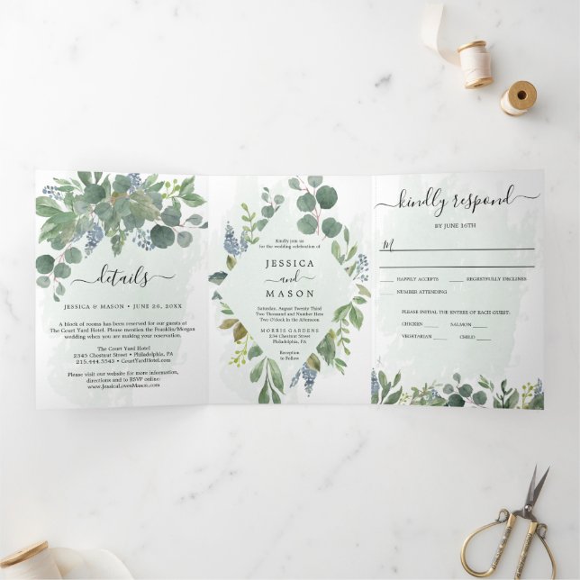 Invitaciones de matrimonio todo en uno de Eucalypt (Interior)