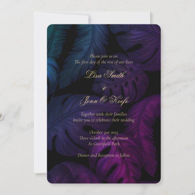 Invitaciones de matrimonio tropical con acuarela d (Anverso)