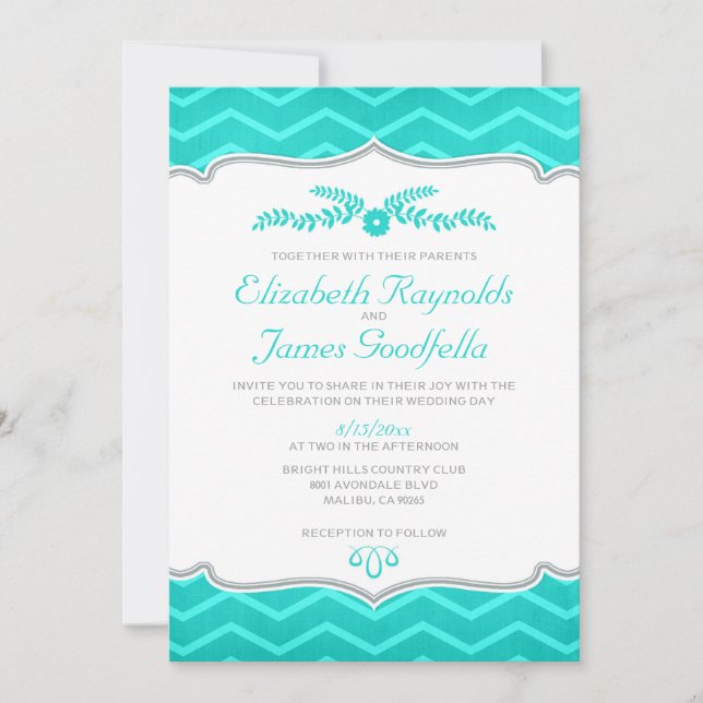 Invitaciones de matrimonio turquesa Zigzag (Anverso)