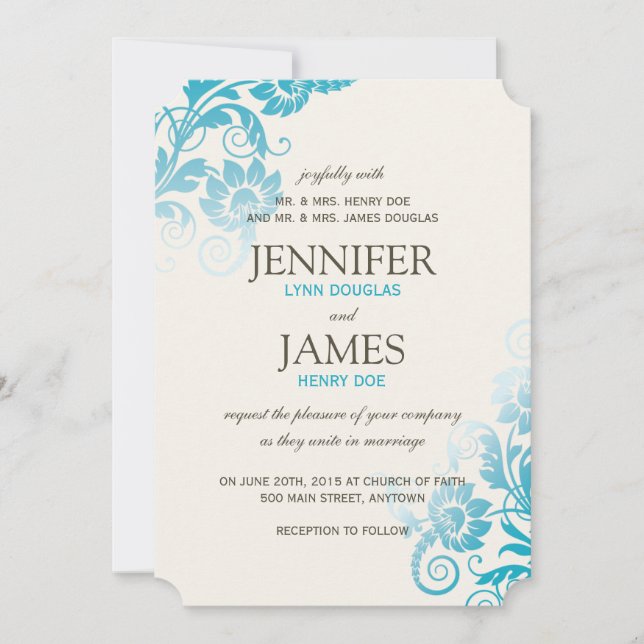 Invitaciones de matrimonio Verde azulado Ombre ele (Anverso)