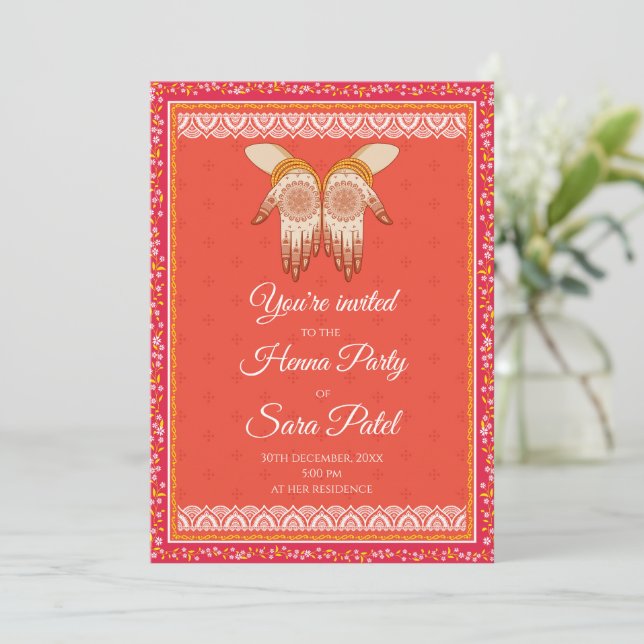 Invitaciones de Mendhi y fiesta de Henna Mehendi (Anverso de pie)