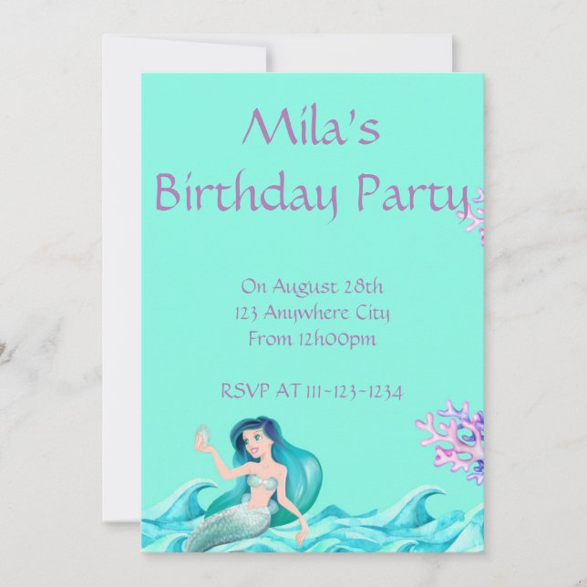 INVITACIONES DE MERMAID, INVITACIONES DE CUMPLEAÑO (Anverso)