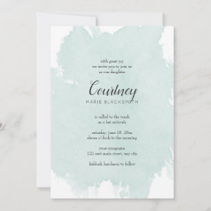 Invitaciones de Mint Watercolor Splash Bat Mitzvah