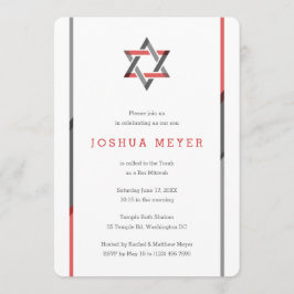 Invitaciones de Mitzvah Bar moderno | Rojo + Negro