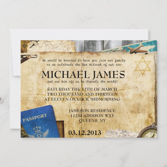 Invitaciones de Mitzvah de la barra/del palo del (Anverso)