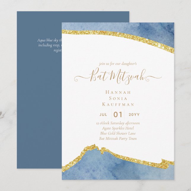 Invitaciones de MITZVAH, Purpurina de MTD. (Anverso / Reverso)