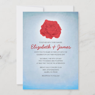 Invitaciones de moda a la boda azul floral y roja