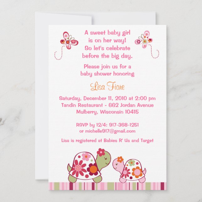 Invitaciones de moda de Baby Shower de la tortuga (Anverso)