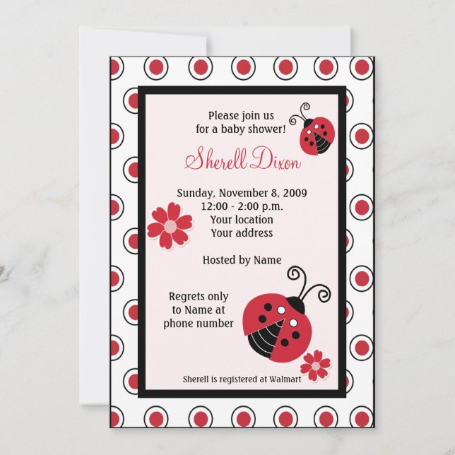 Invitaciones de moda rosadas de Lullabye Ladybug 5 (Anverso)