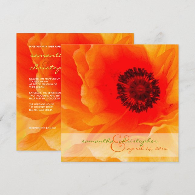 Invitaciones de Naranja/boda (Anverso / Reverso)