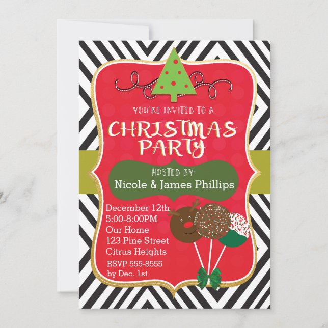 Invitaciones de Navidad Árbol Moderno y Cake Pops (Anverso)