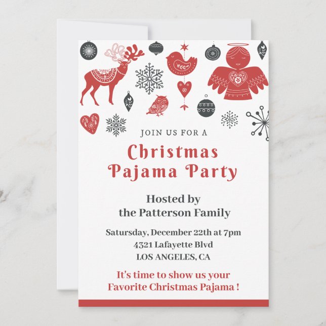 Invitaciones de Navidad con pijama ilustración ado (Anverso)