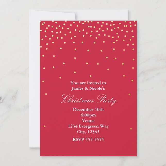 Invitaciones de Navidad con puntos de lámina rojos (Anverso)