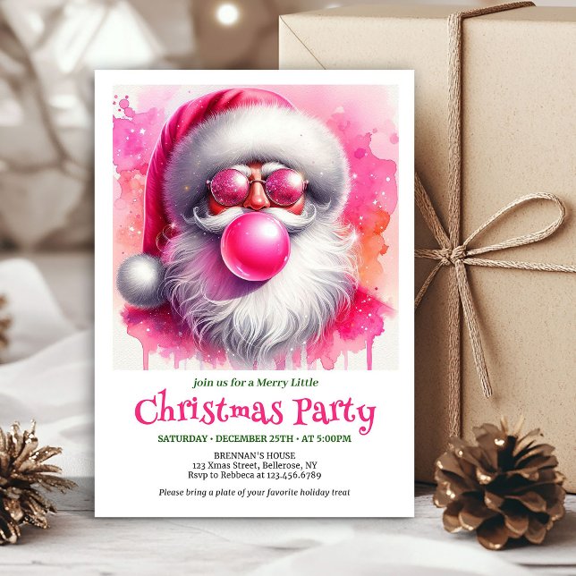 Invitaciones de Navidad de chicle rosa de Santa mi (Minimalist Pink Santa Bubble Gum Christmas Invitation

)