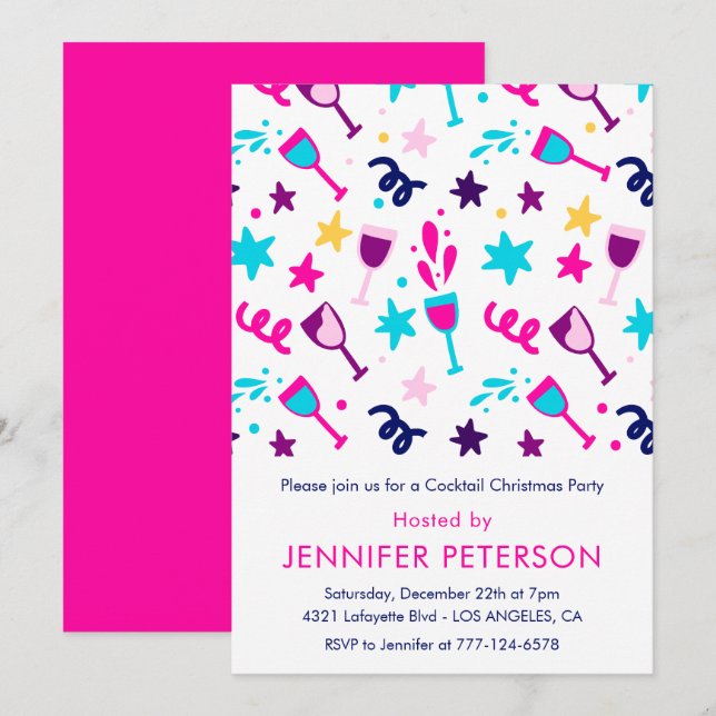 Invitaciones de Navidad para Cóctel Modernas Rosa (Anverso / Reverso)