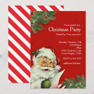 Invitaciones de Navidad Rojas de Santa Claus Vinta